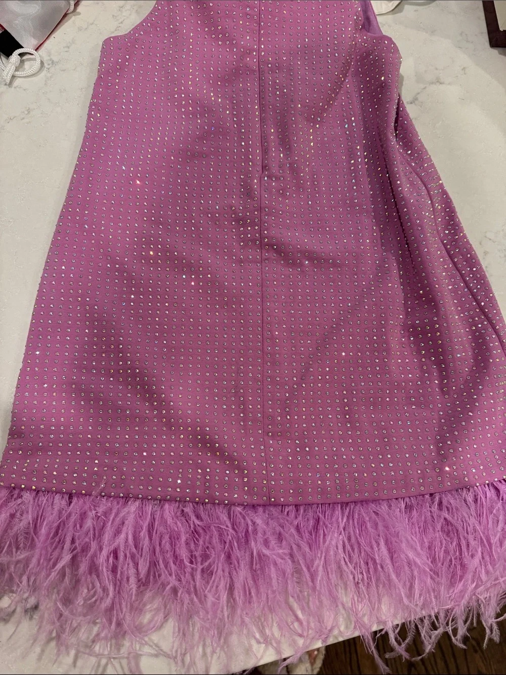 Lola and the Boys Lilac Feather Hem Slip Dress